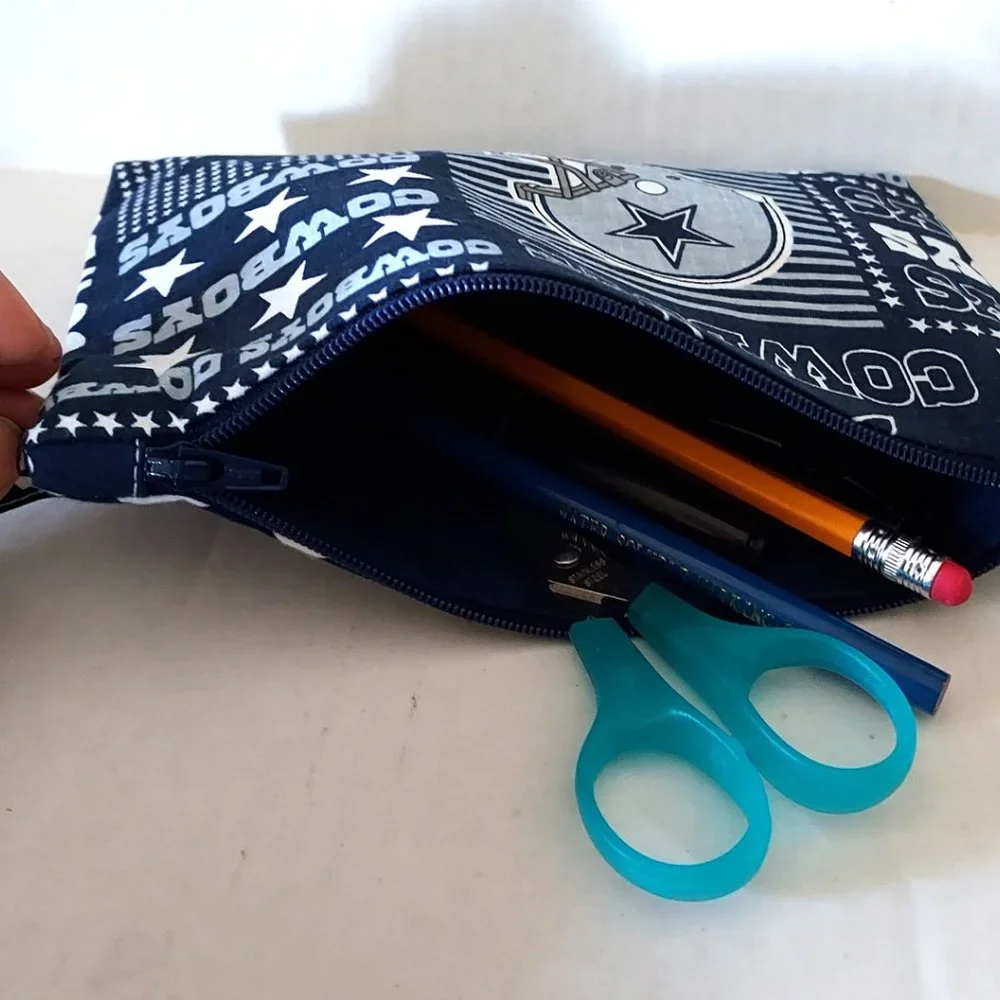 Dallas cowboys pencil case. Zippered pounch cosmetic case, organizing pounch
